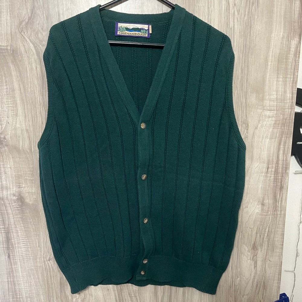 Vintage Shenandoah Green Knit V-Neck Sweater Vest - Men's Size XL